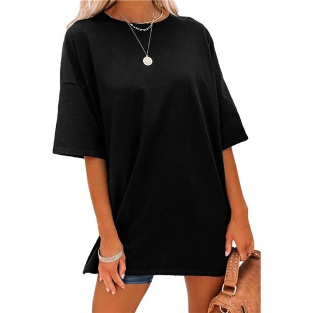 Oversized T Shirts Short Sleeve Loose Fit Crewneck Plain Tunic Tops For Women - Picture 5 of 7
